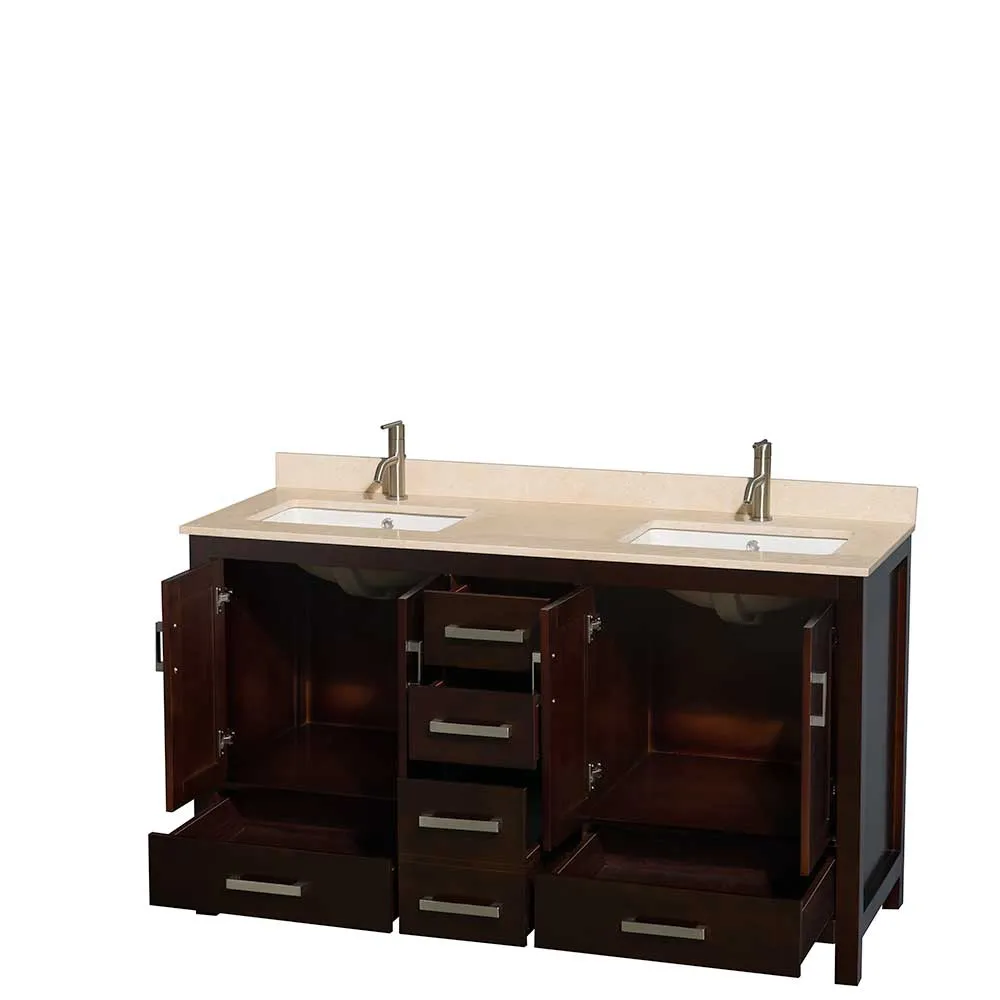 Sheffield 60 Inch Double Bathroom Vanity in Espresso