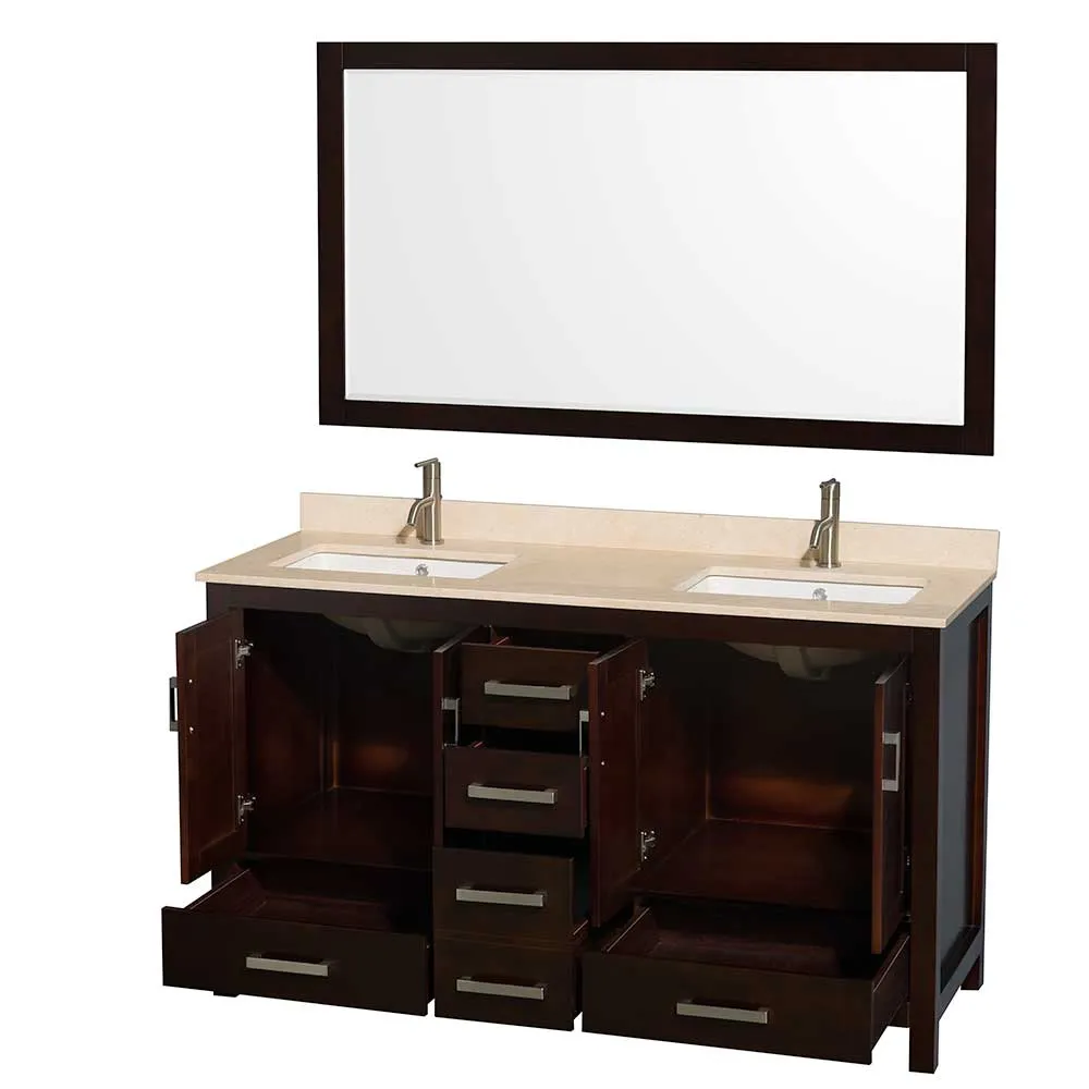 Sheffield 60 Inch Double Bathroom Vanity in Espresso