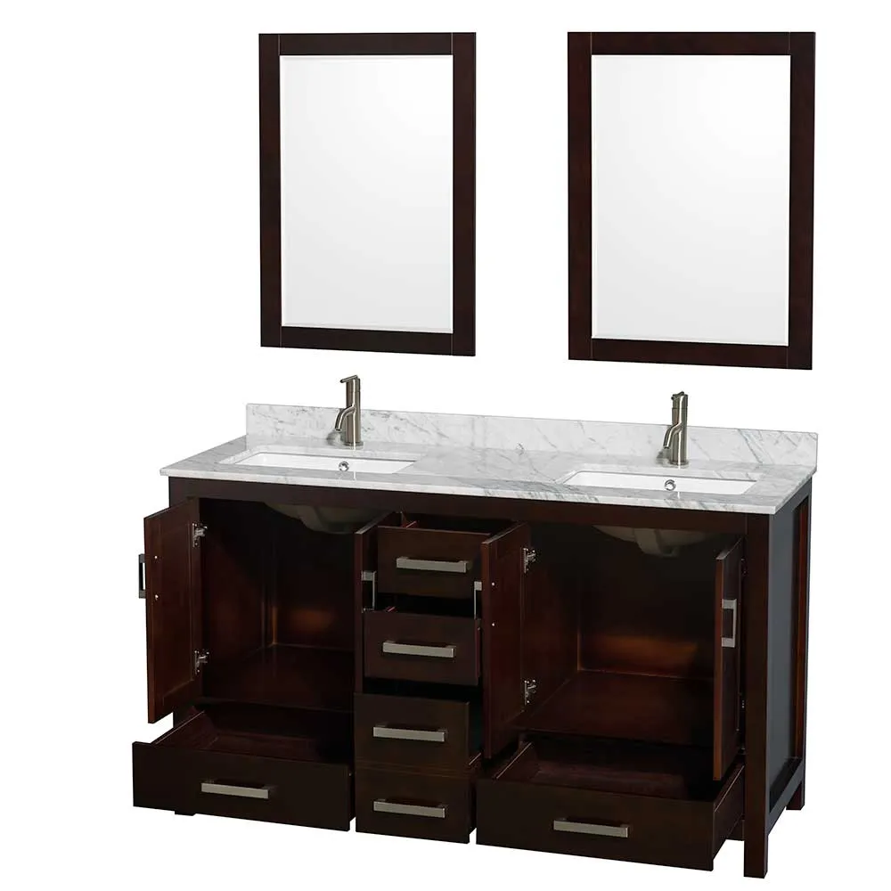 Sheffield 60 Inch Double Bathroom Vanity in Espresso