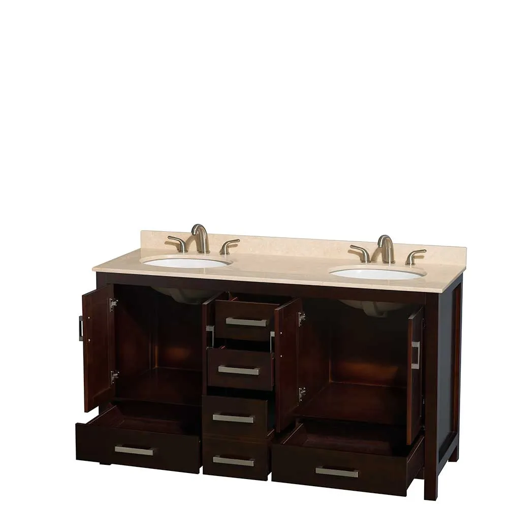 Sheffield 60 Inch Double Bathroom Vanity in Espresso