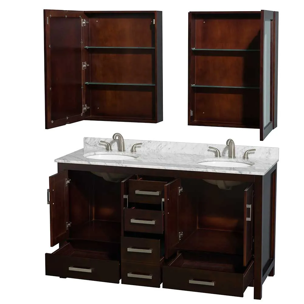 Sheffield 60 Inch Double Bathroom Vanity in Espresso