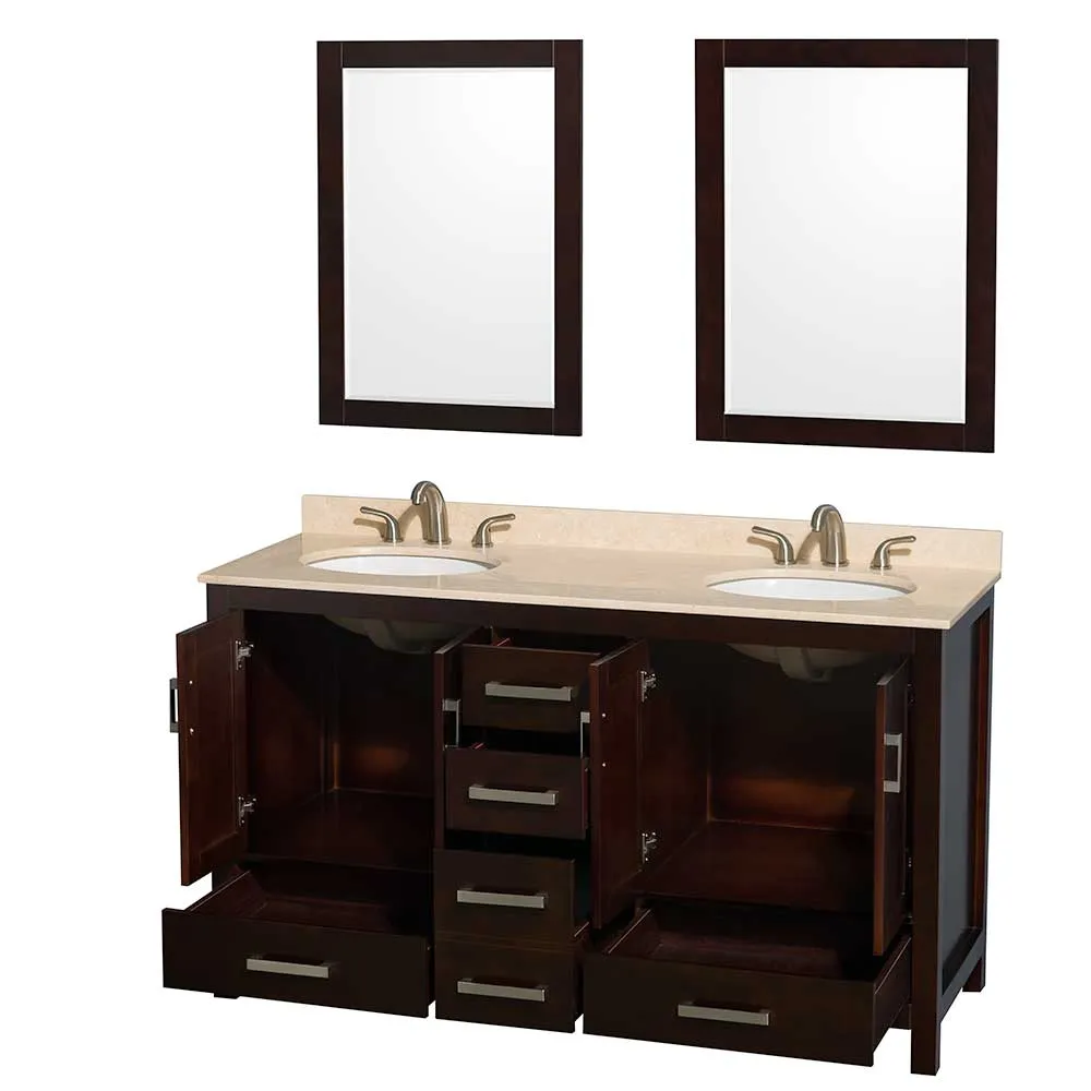 Sheffield 60 Inch Double Bathroom Vanity in Espresso