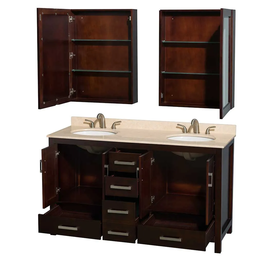 Sheffield 60 Inch Double Bathroom Vanity in Espresso