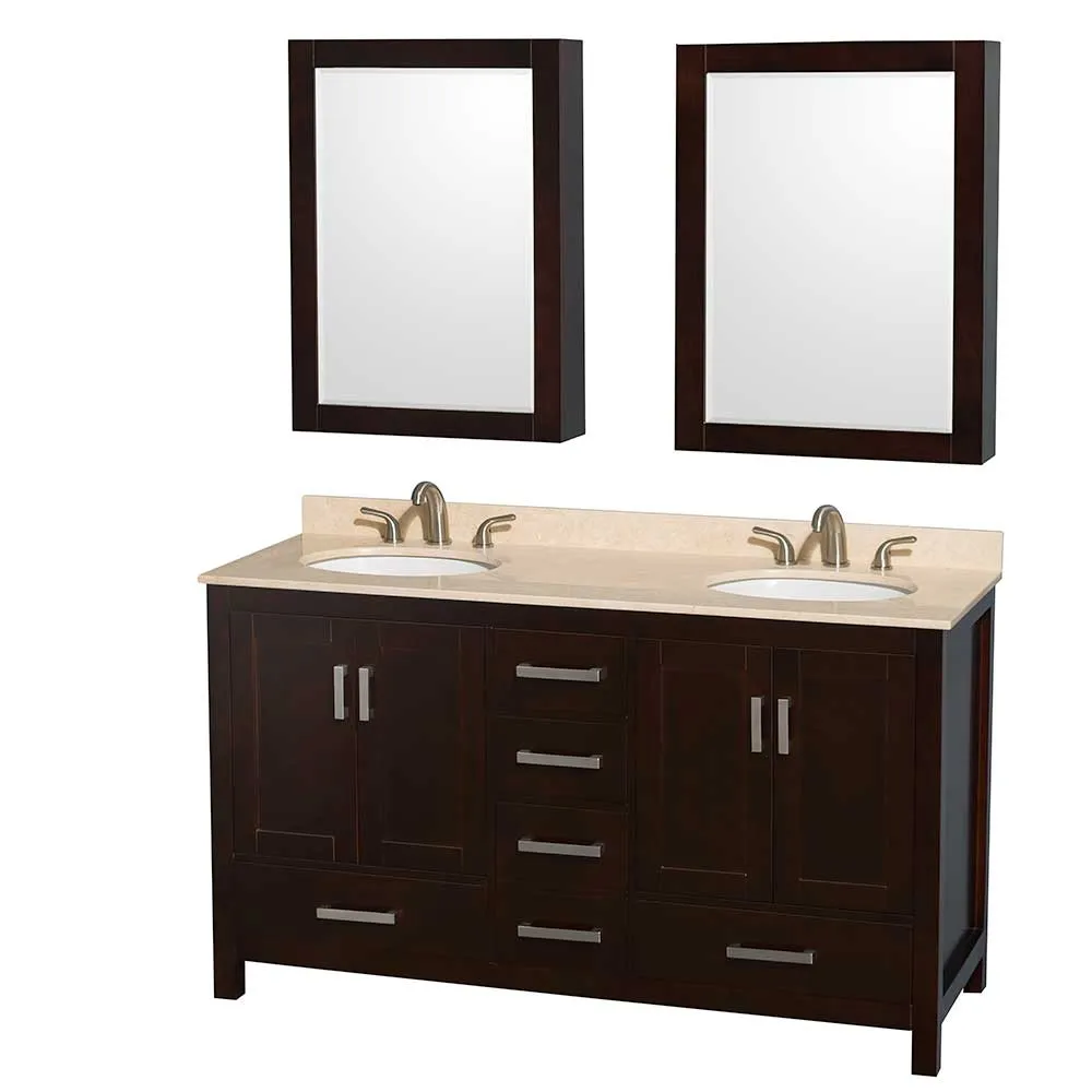 Sheffield 60 Inch Double Bathroom Vanity in Espresso