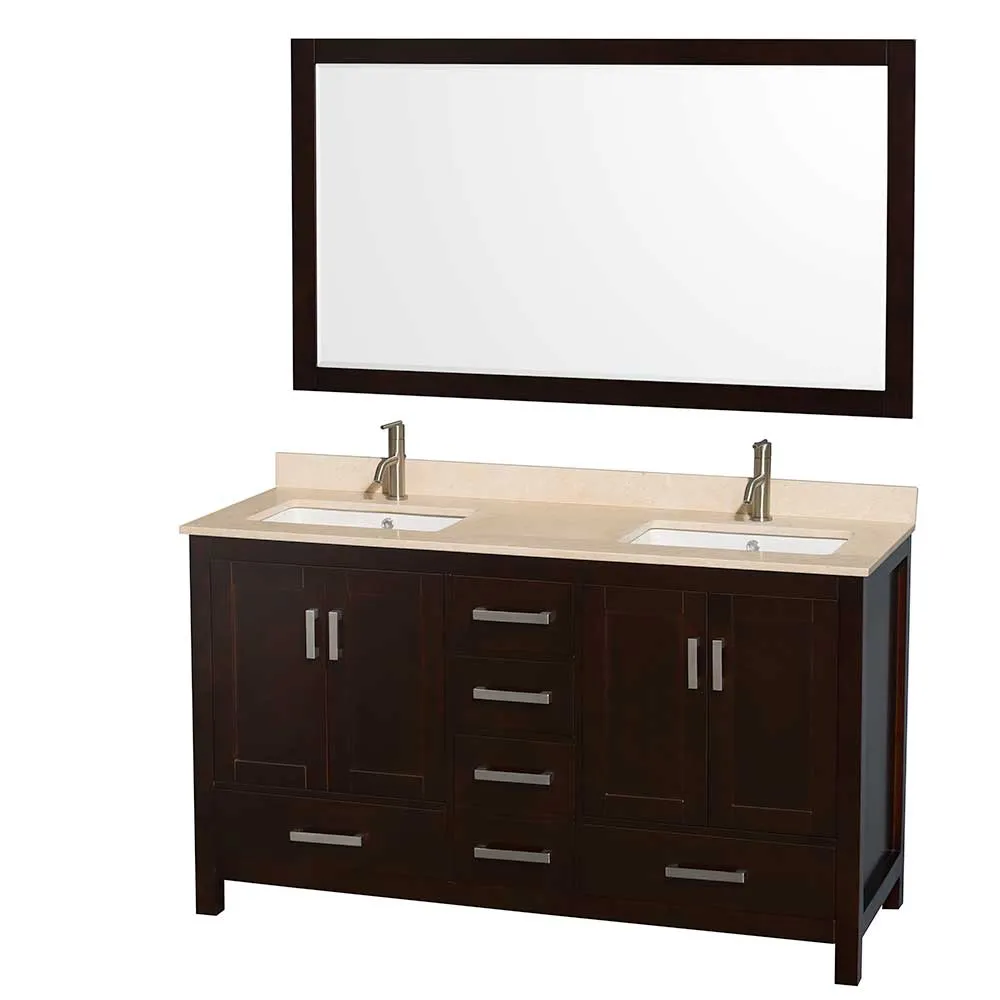Sheffield 60 Inch Double Bathroom Vanity in Espresso