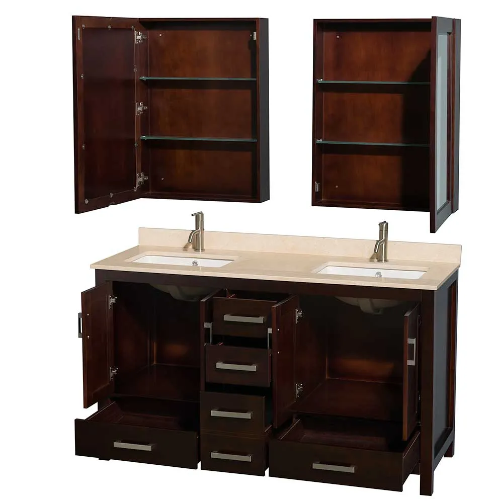 Sheffield 60 Inch Double Bathroom Vanity in Espresso
