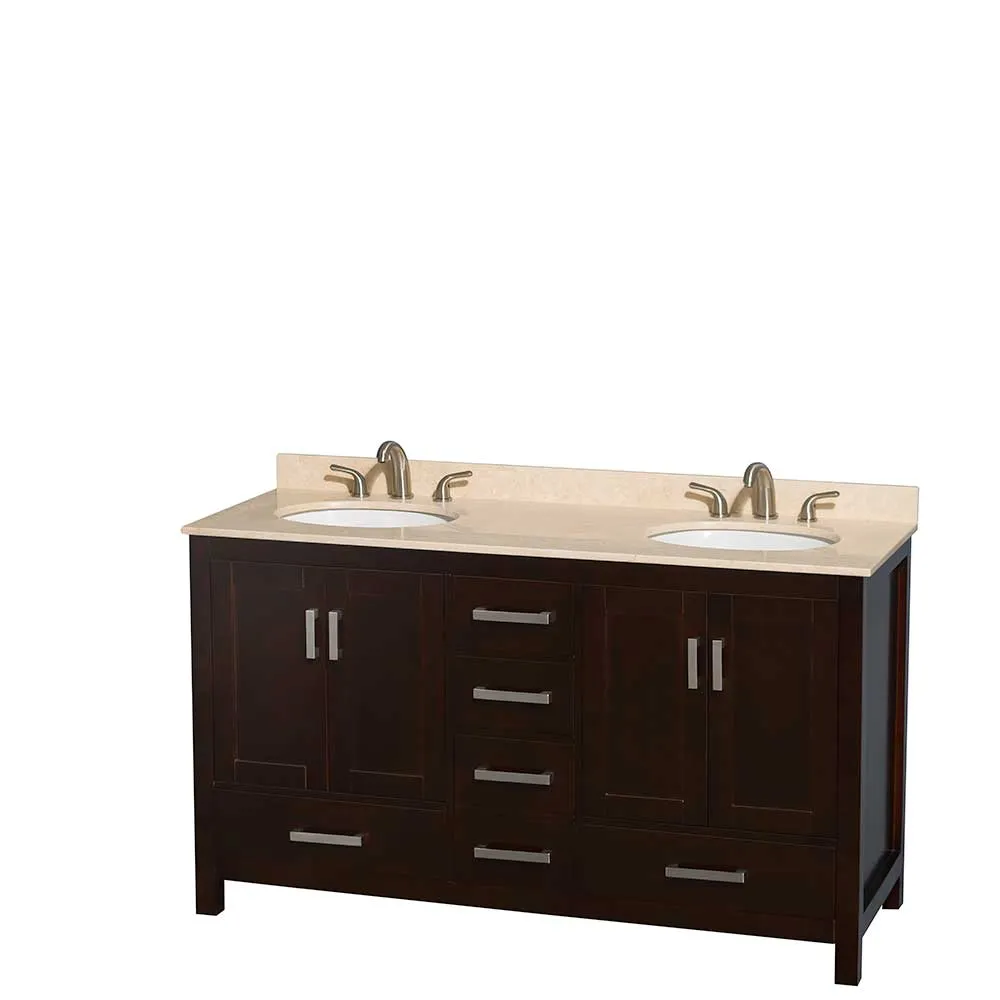 Sheffield 60 Inch Double Bathroom Vanity in Espresso