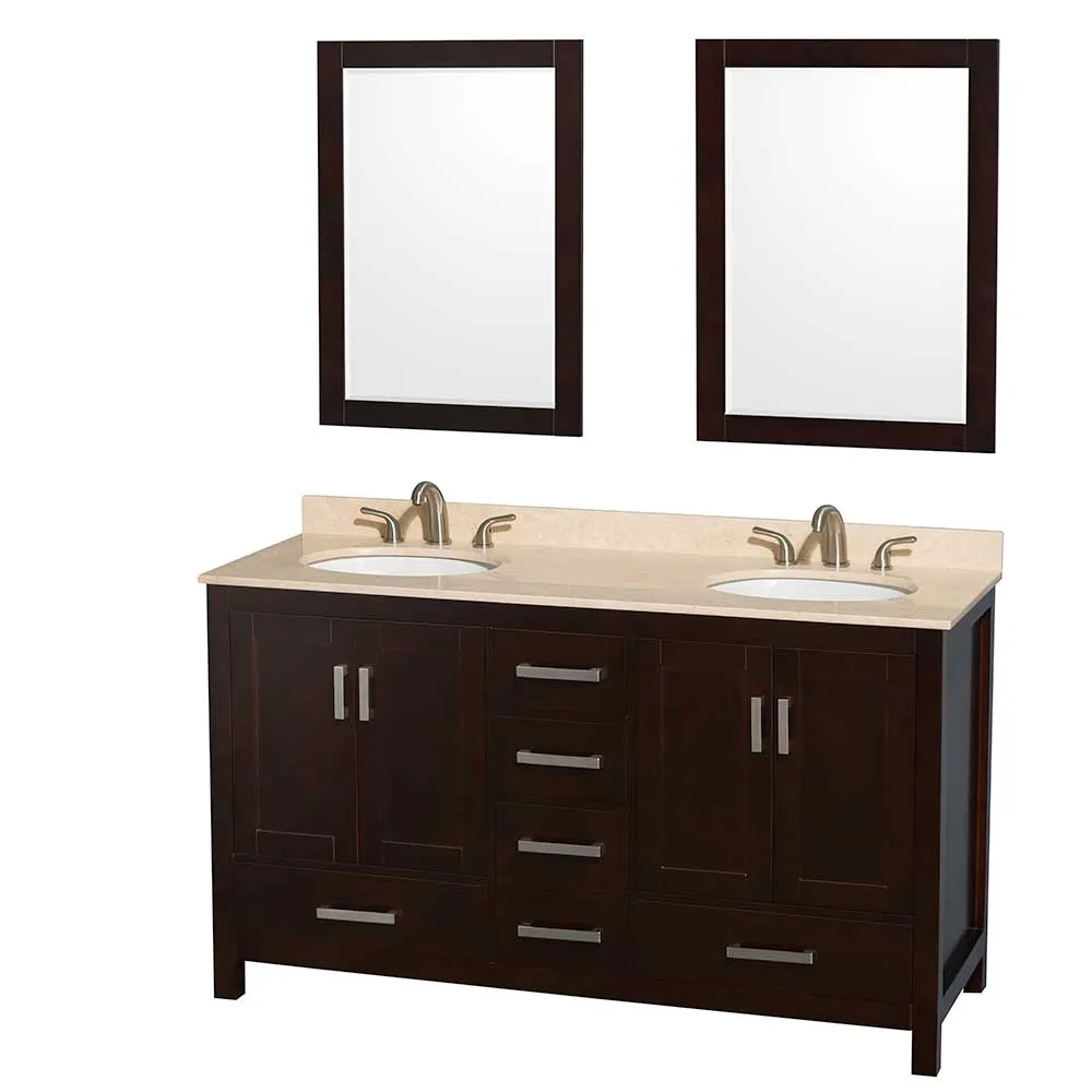Sheffield 60 Inch Double Bathroom Vanity in Espresso