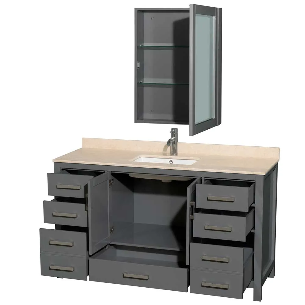 Sheffield 60 Inch Single Bathroom Vanity in Dark Gray