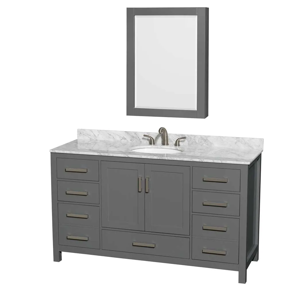Sheffield 60 Inch Single Bathroom Vanity in Dark Gray