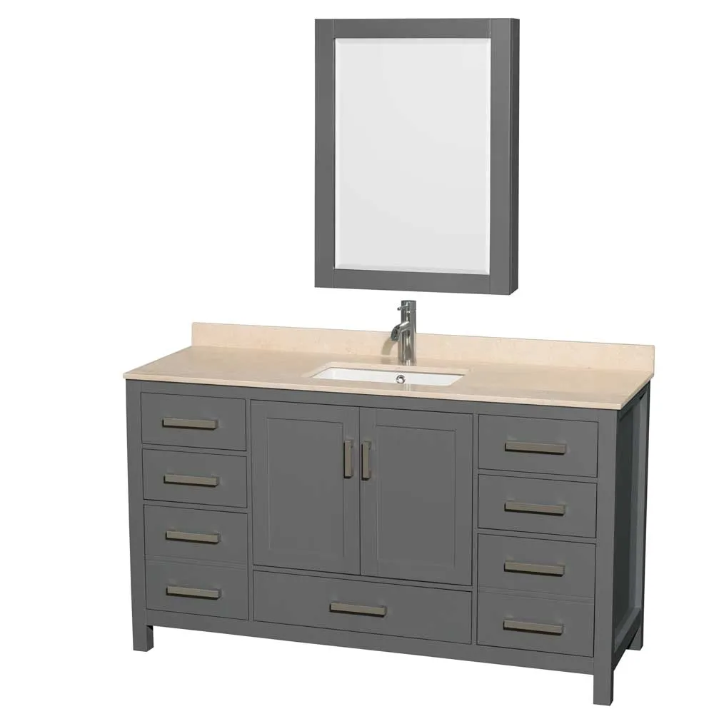 Sheffield 60 Inch Single Bathroom Vanity in Dark Gray