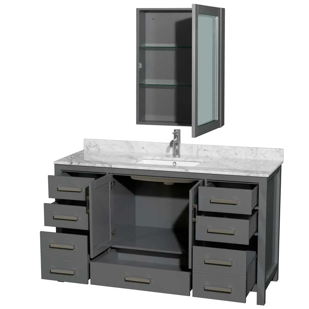 Sheffield 60 Inch Single Bathroom Vanity in Dark Gray