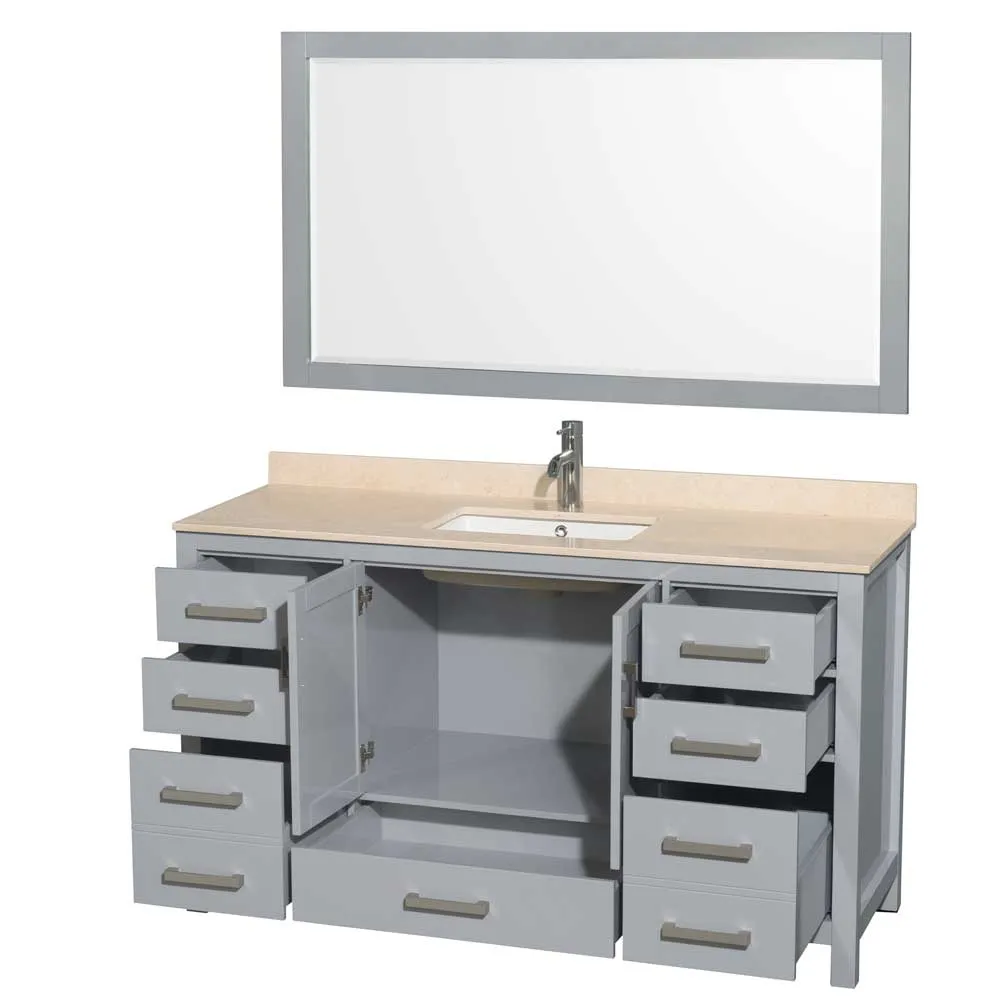 Sheffield 60 Inch Single Bathroom Vanity in Gray