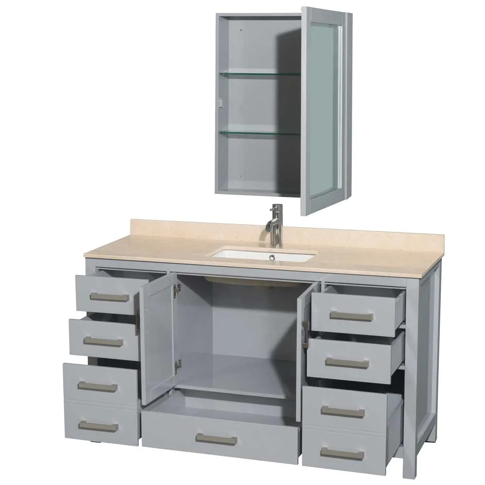 Sheffield 60 Inch Single Bathroom Vanity in Gray