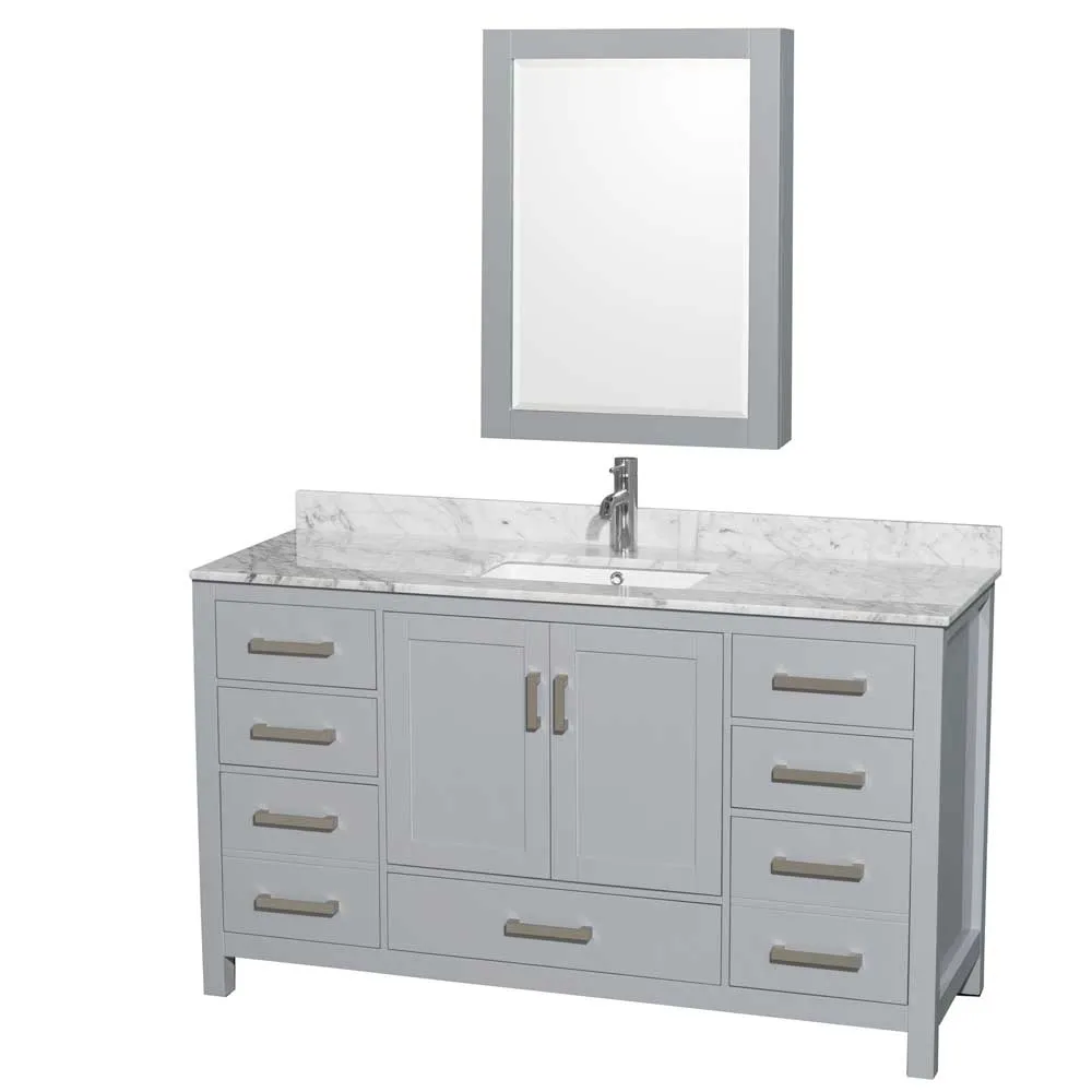 Sheffield 60 Inch Single Bathroom Vanity in Gray