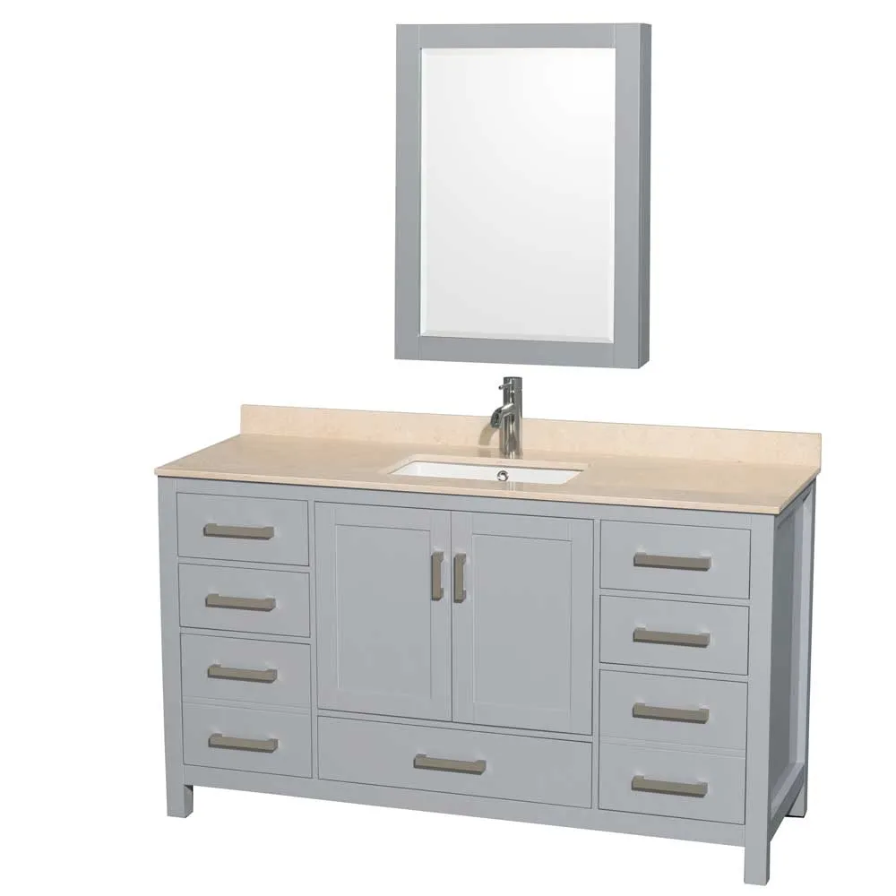Sheffield 60 Inch Single Bathroom Vanity in Gray