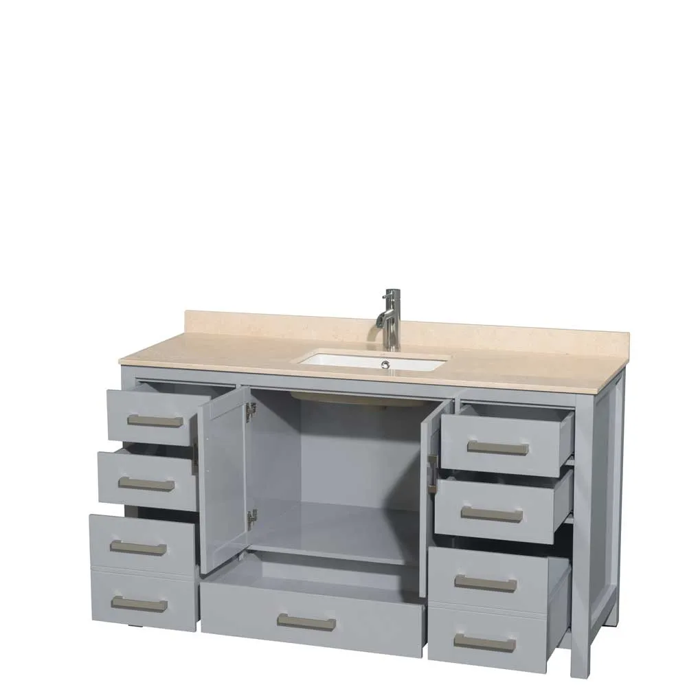 Sheffield 60 Inch Single Bathroom Vanity in Gray