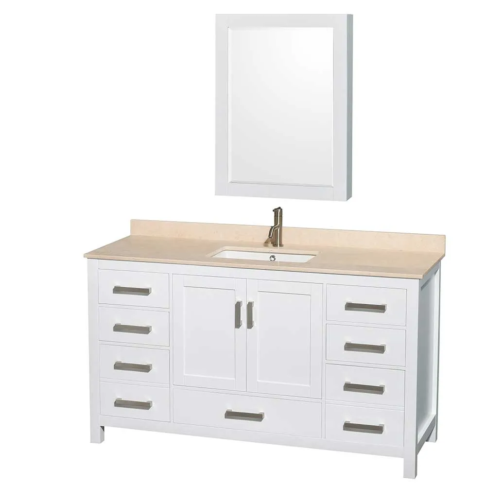 Sheffield 60 Inch Single Bathroom Vanity in White
