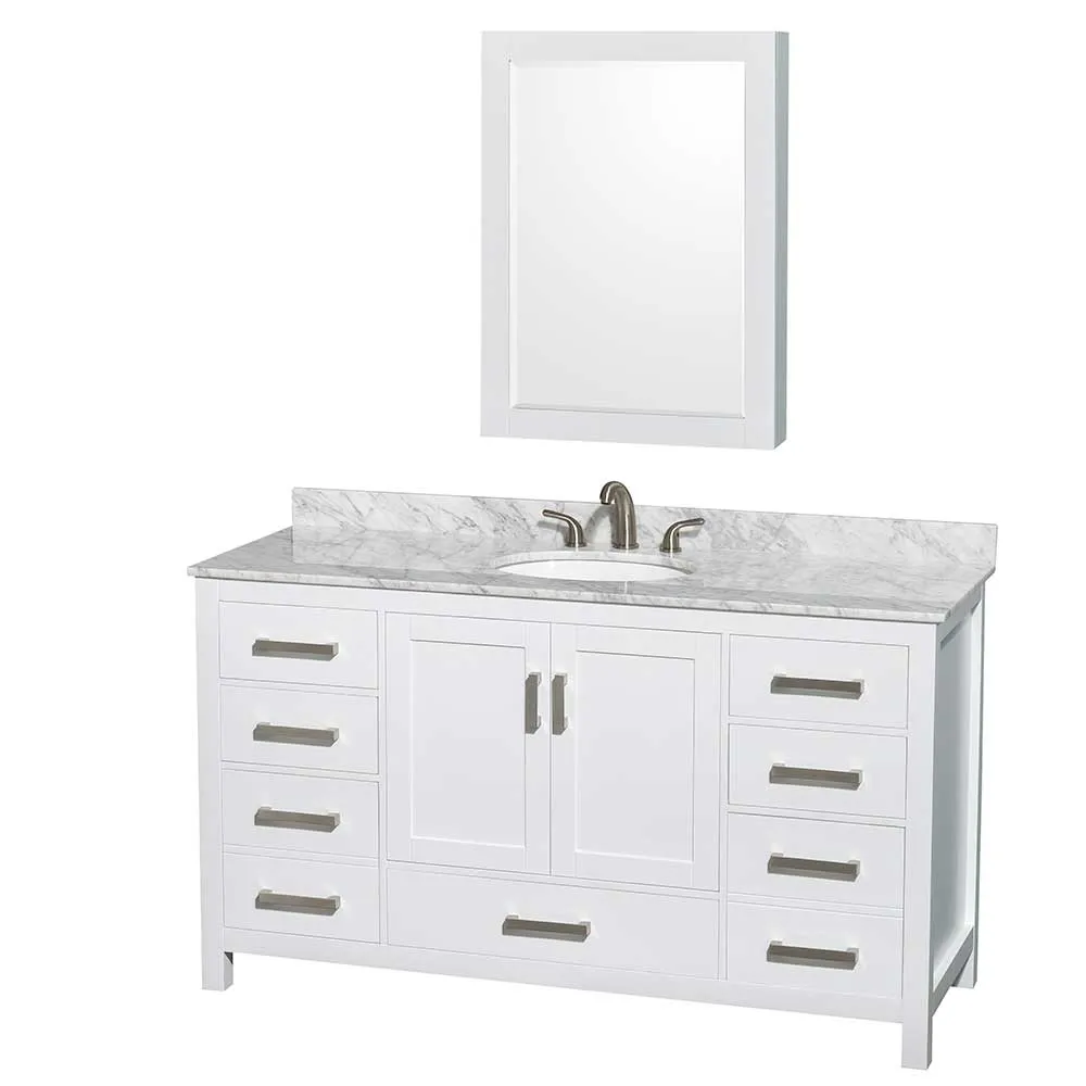 Sheffield 60 Inch Single Bathroom Vanity in White