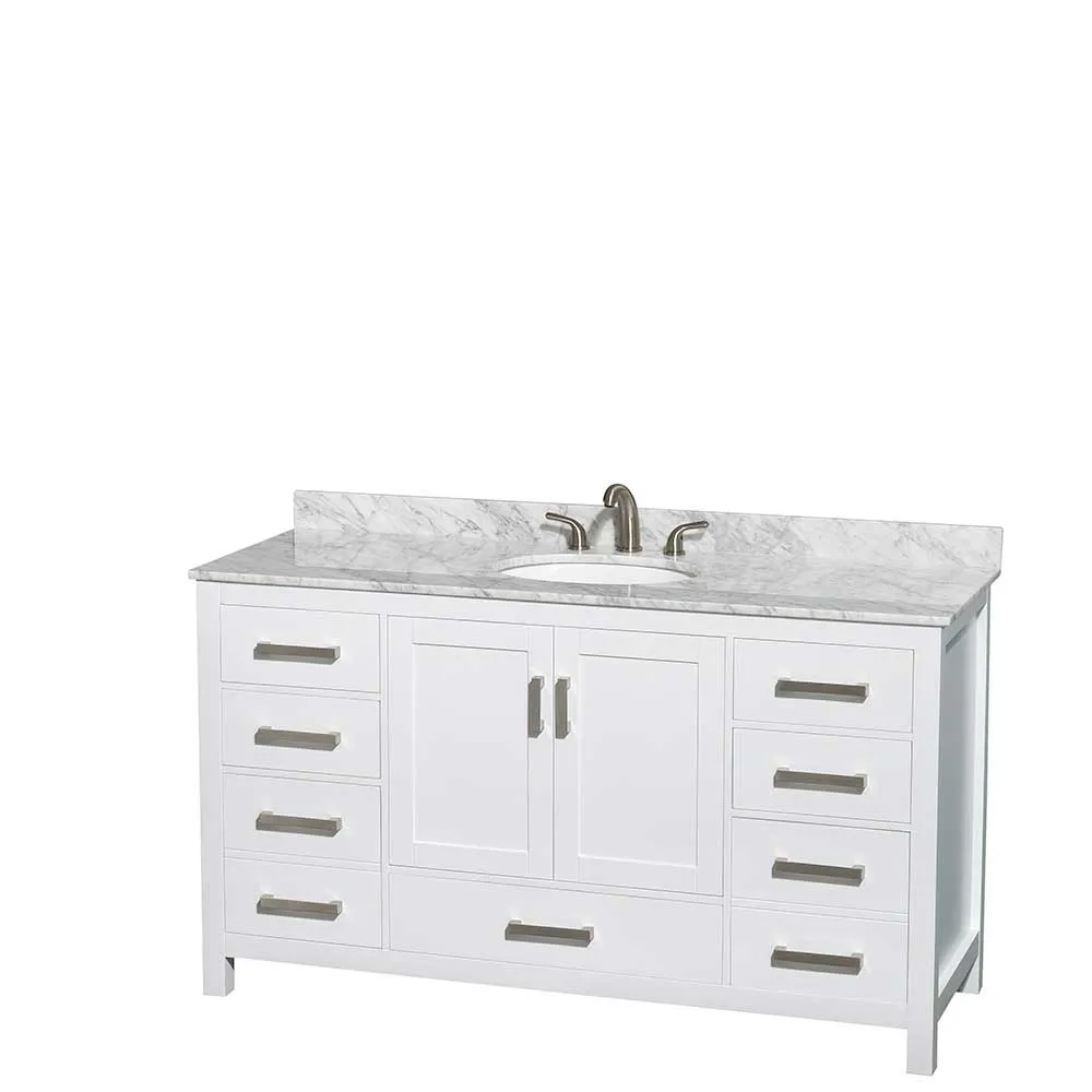 Sheffield 60 Inch Single Bathroom Vanity in White