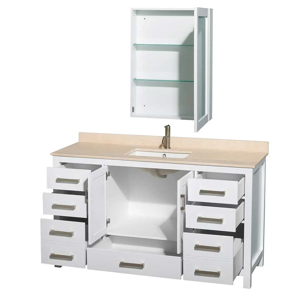 Sheffield 60 Inch Single Bathroom Vanity in White