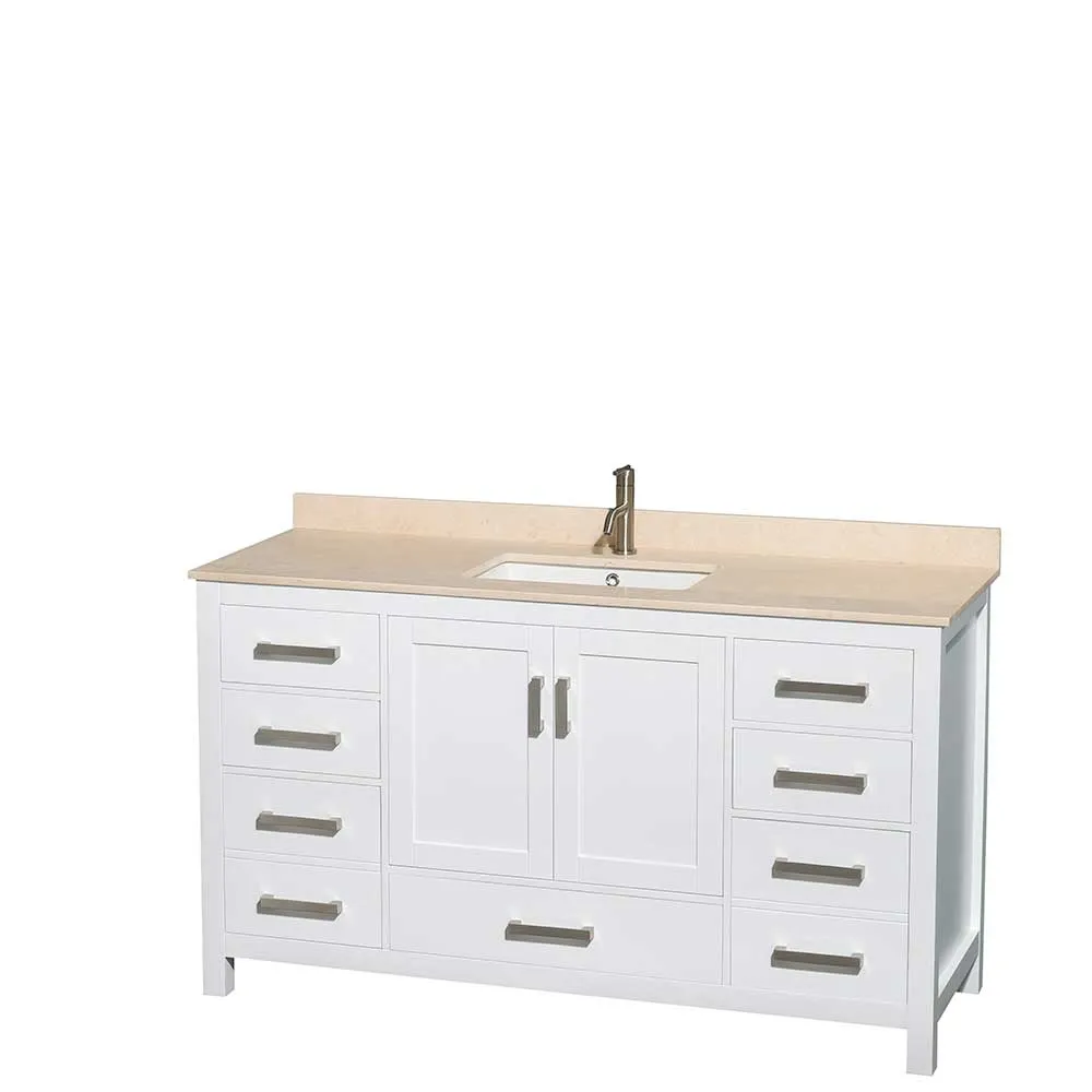 Sheffield 60 Inch Single Bathroom Vanity in White