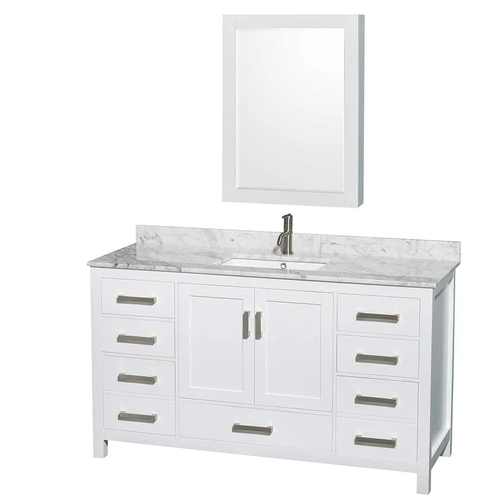 Sheffield 60 Inch Single Bathroom Vanity in White