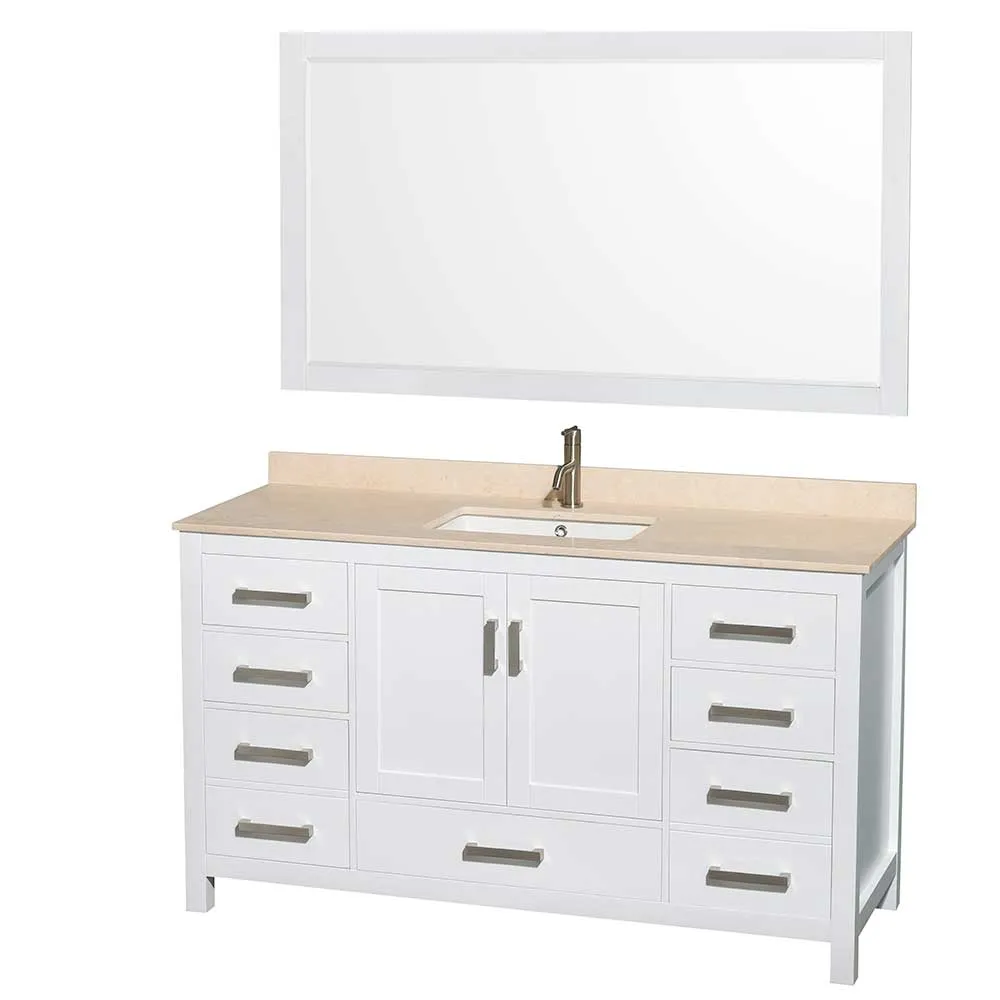Sheffield 60 Inch Single Bathroom Vanity in White
