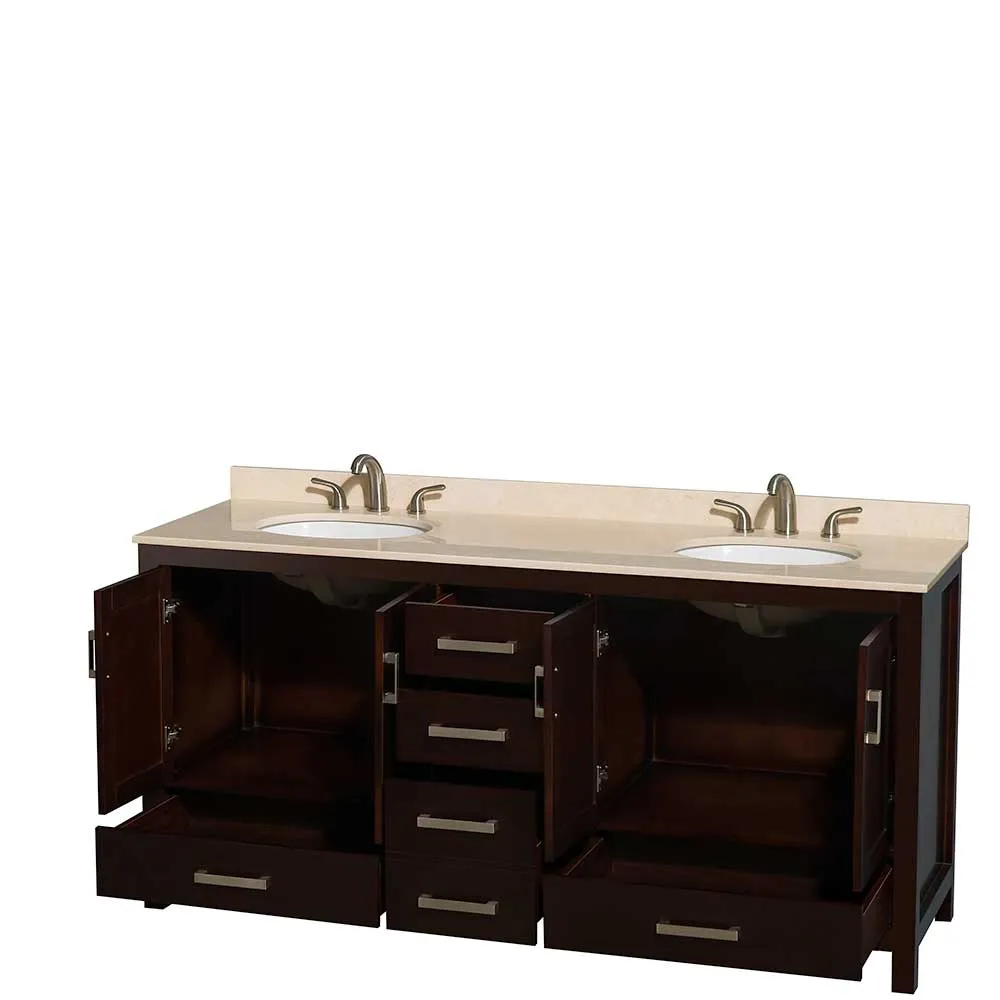 Sheffield 72 Inch Double Bathroom Vanity in Espresso