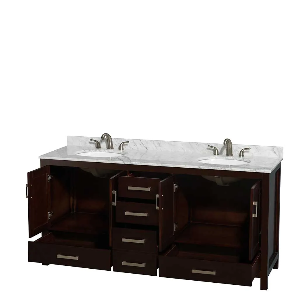Sheffield 72 Inch Double Bathroom Vanity in Espresso
