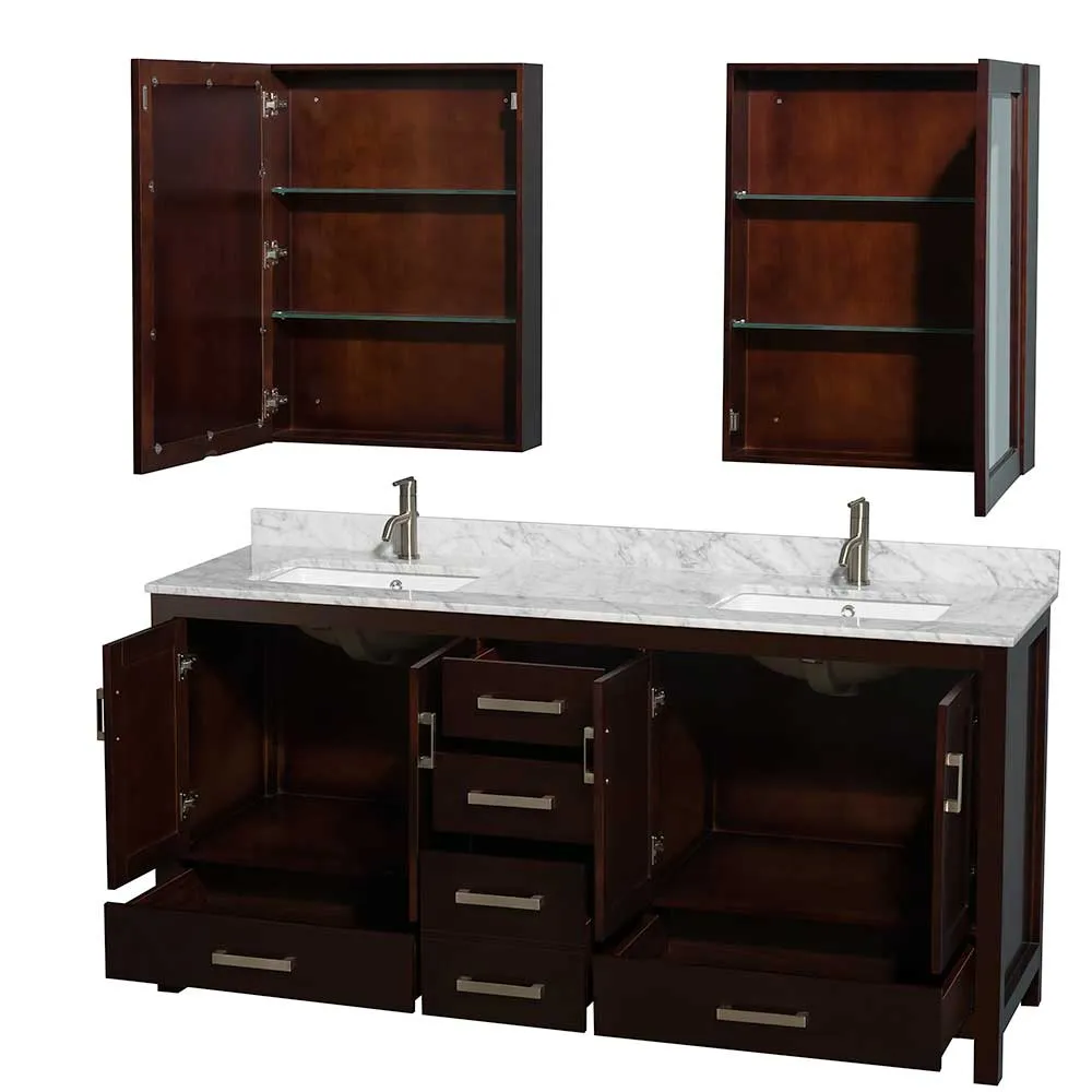 Sheffield 72 Inch Double Bathroom Vanity in Espresso