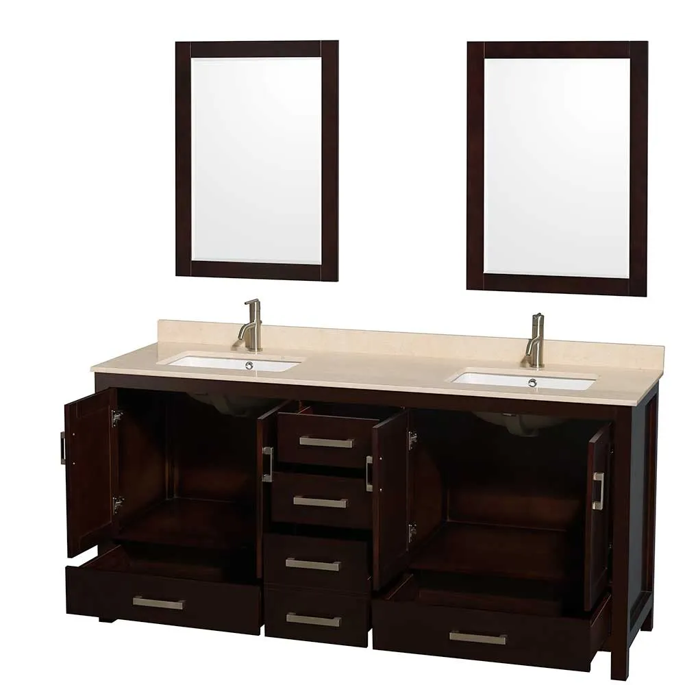 Sheffield 72 Inch Double Bathroom Vanity in Espresso