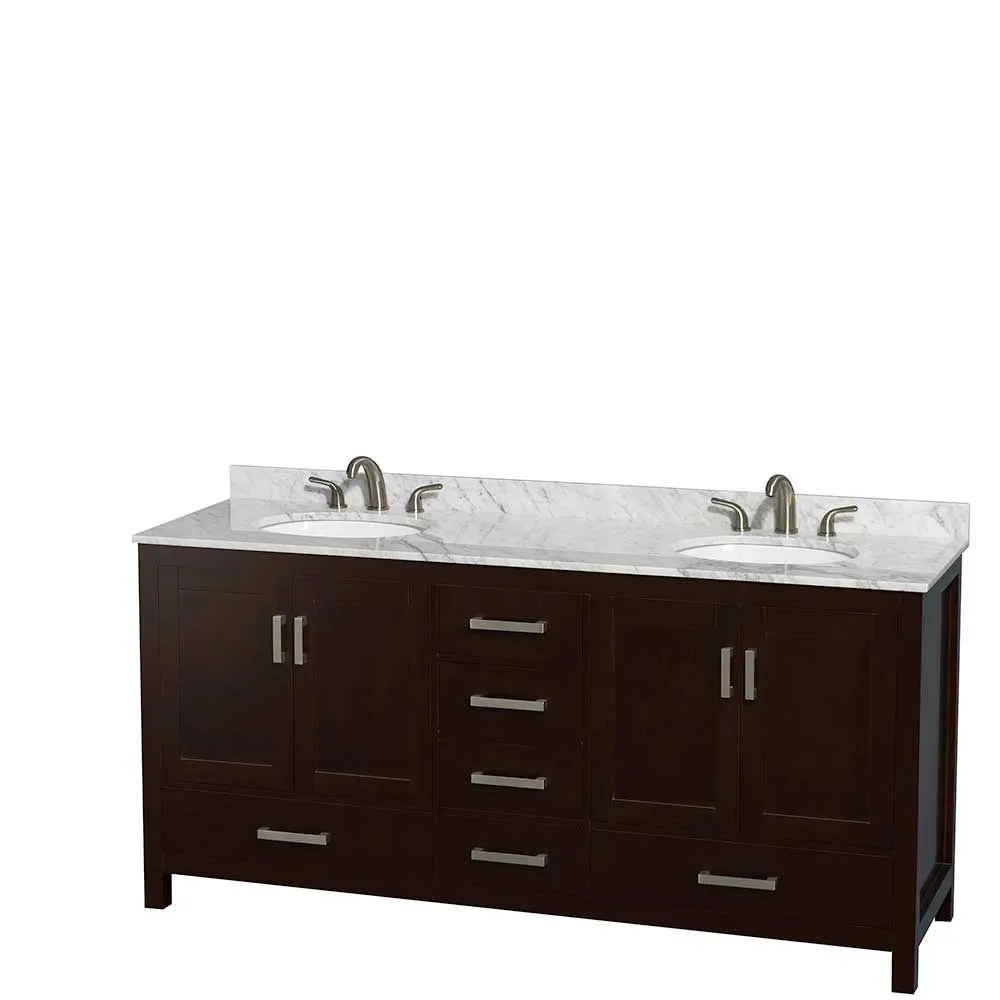 Sheffield 72 Inch Double Bathroom Vanity in Espresso