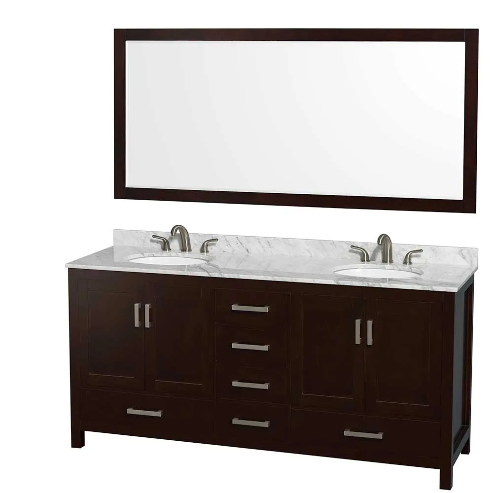 Sheffield 72 Inch Double Bathroom Vanity in Espresso