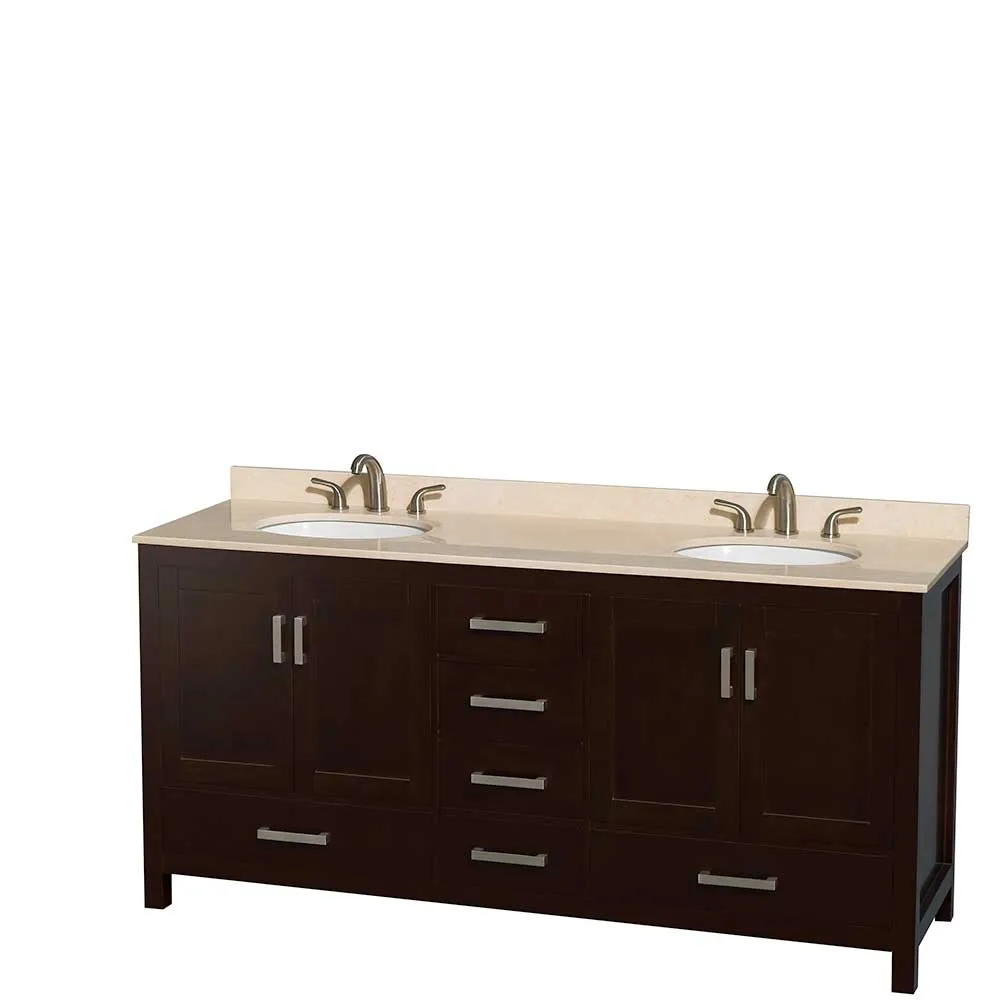 Sheffield 72 Inch Double Bathroom Vanity in Espresso