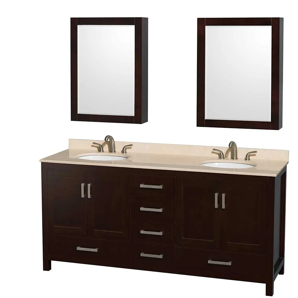 Sheffield 72 Inch Double Bathroom Vanity in Espresso