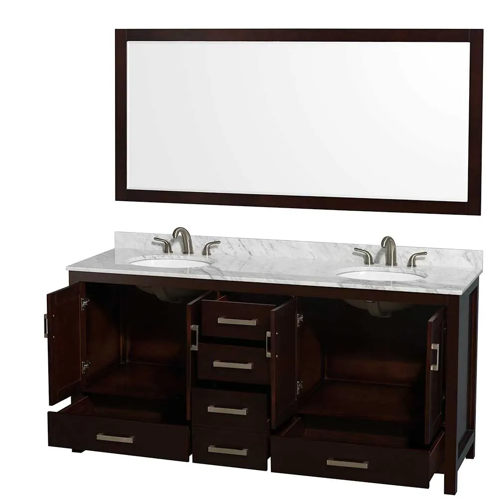 Sheffield 72 Inch Double Bathroom Vanity in Espresso
