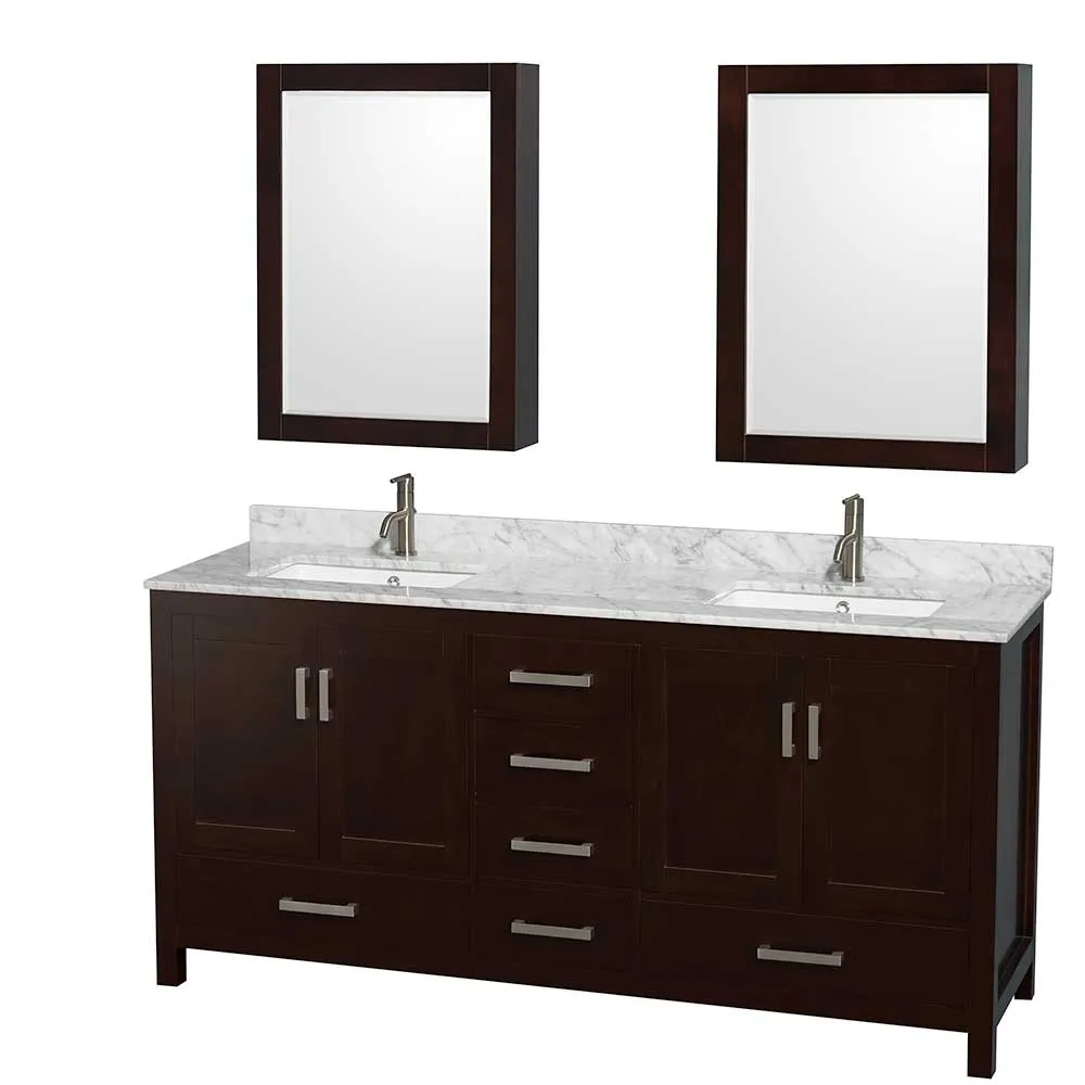 Sheffield 72 Inch Double Bathroom Vanity in Espresso