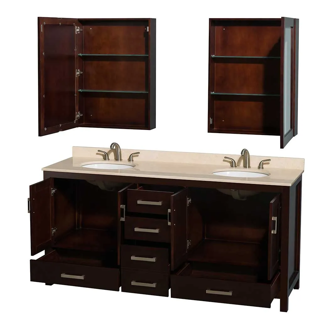 Sheffield 72 Inch Double Bathroom Vanity in Espresso