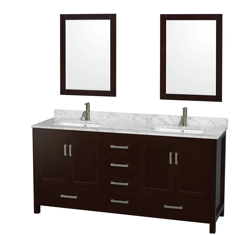 Sheffield 72 Inch Double Bathroom Vanity in Espresso