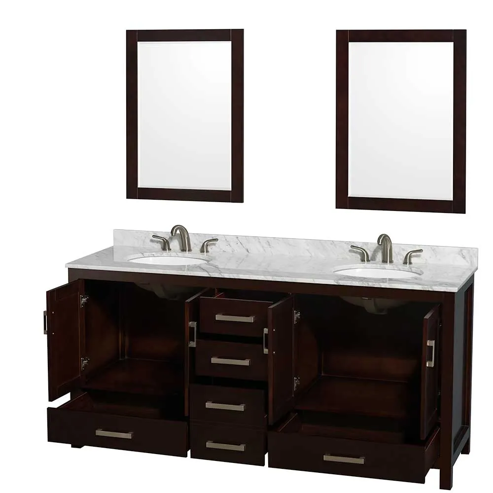 Sheffield 72 Inch Double Bathroom Vanity in Espresso