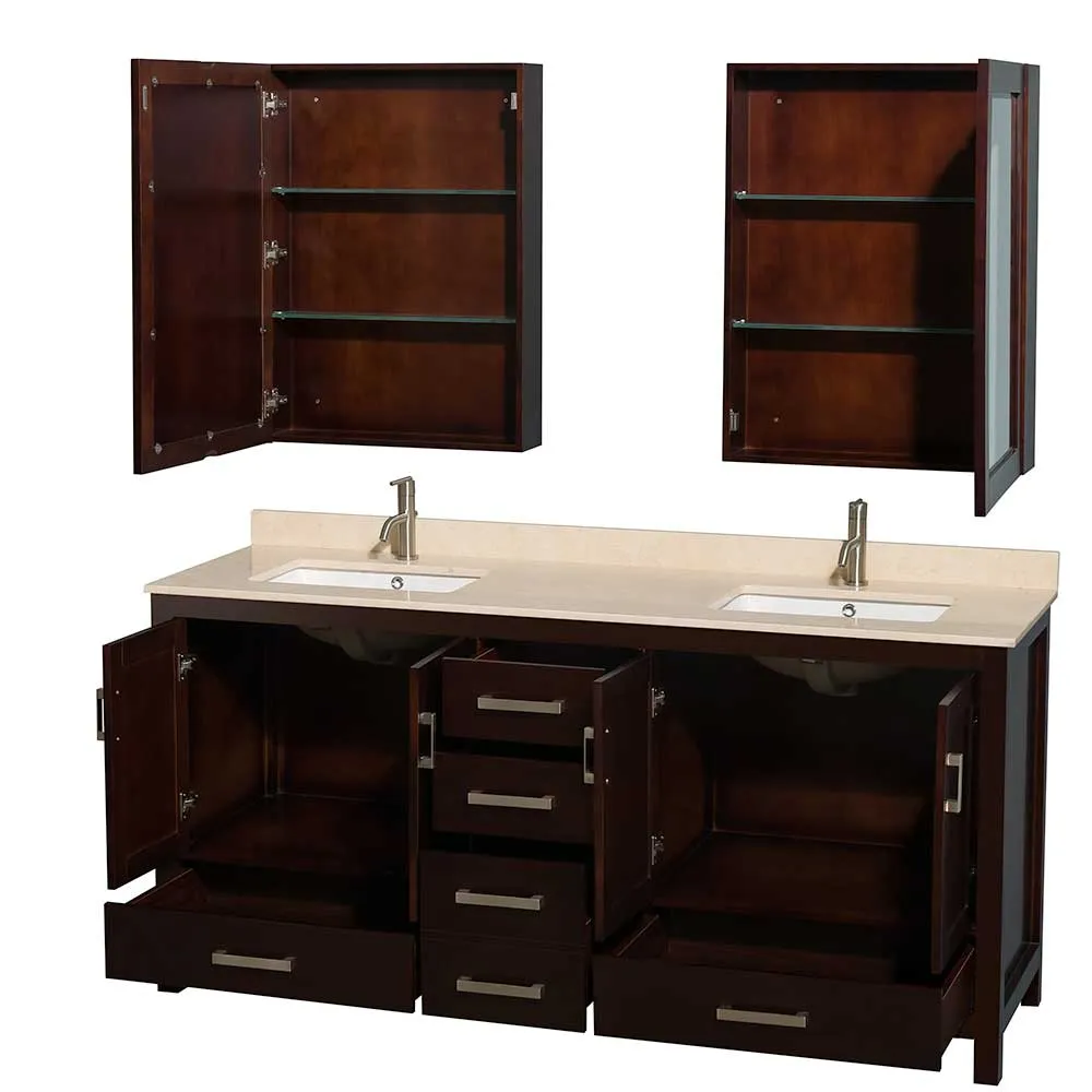 Sheffield 72 Inch Double Bathroom Vanity in Espresso