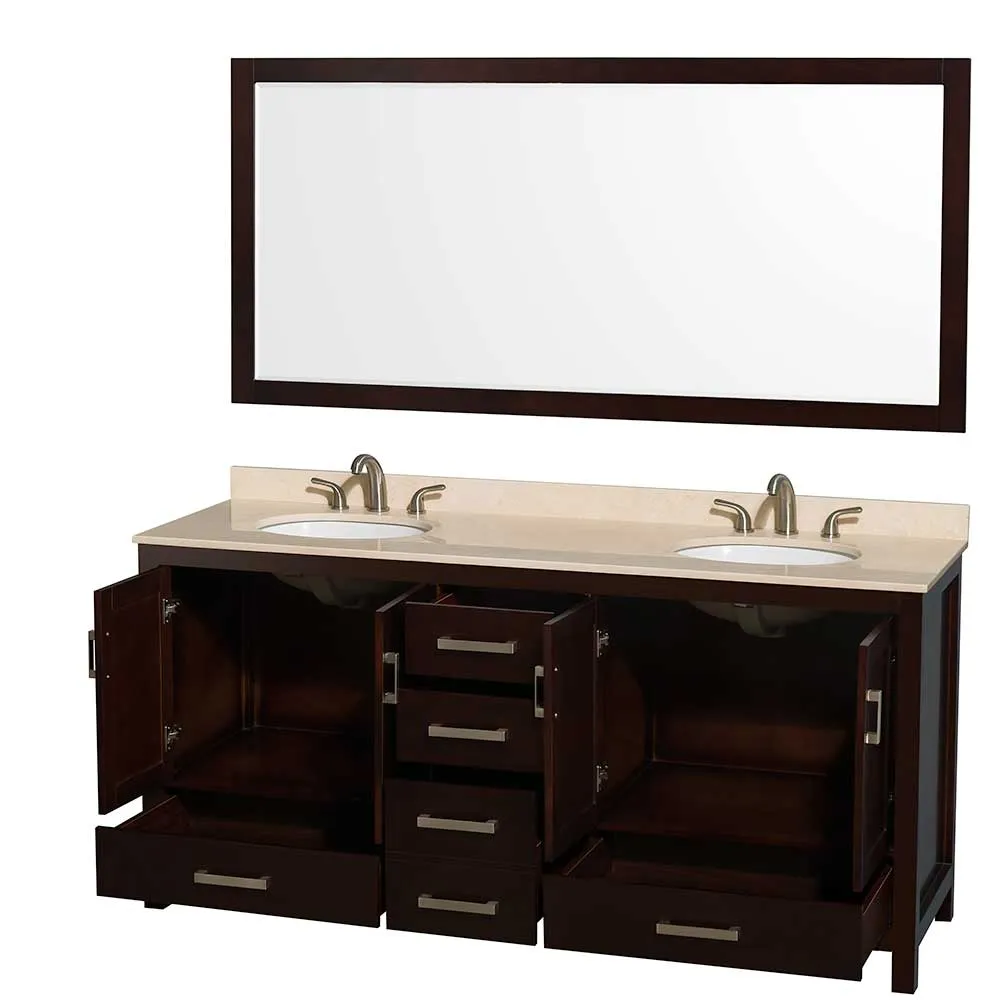 Sheffield 72 Inch Double Bathroom Vanity in Espresso