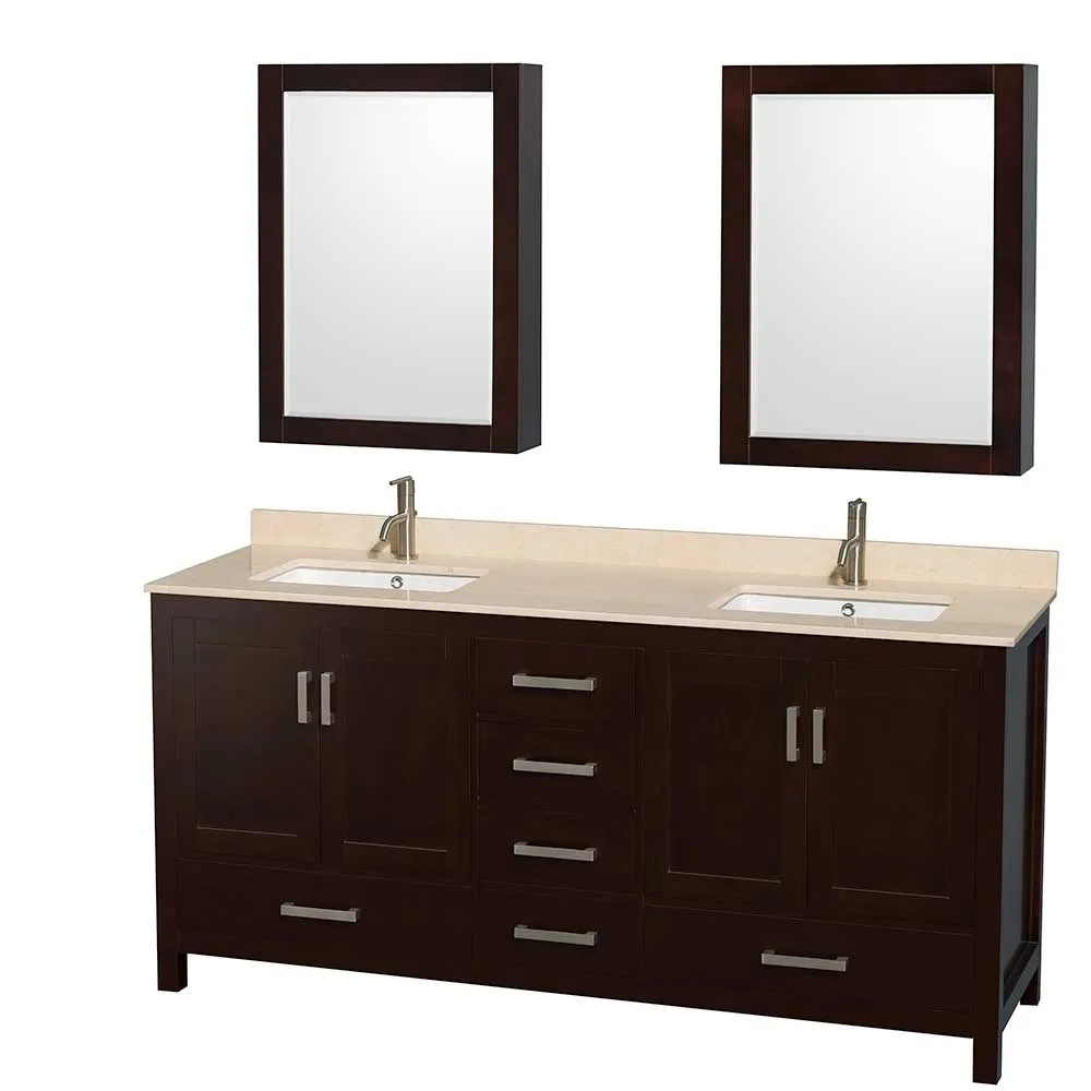 Sheffield 72 Inch Double Bathroom Vanity in Espresso