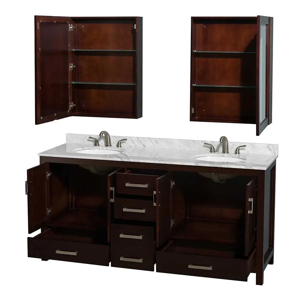 Sheffield 72 Inch Double Bathroom Vanity in Espresso
