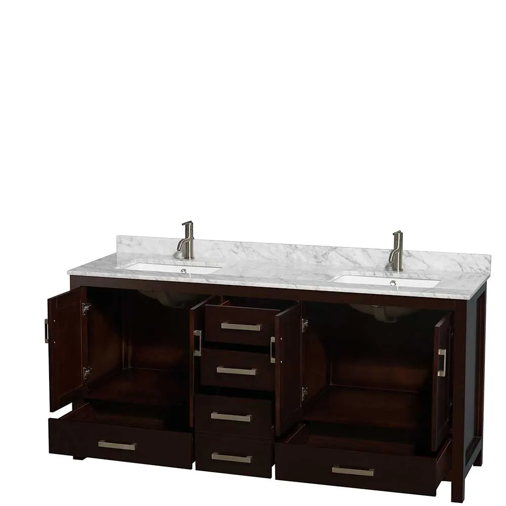 Sheffield 72 Inch Double Bathroom Vanity in Espresso