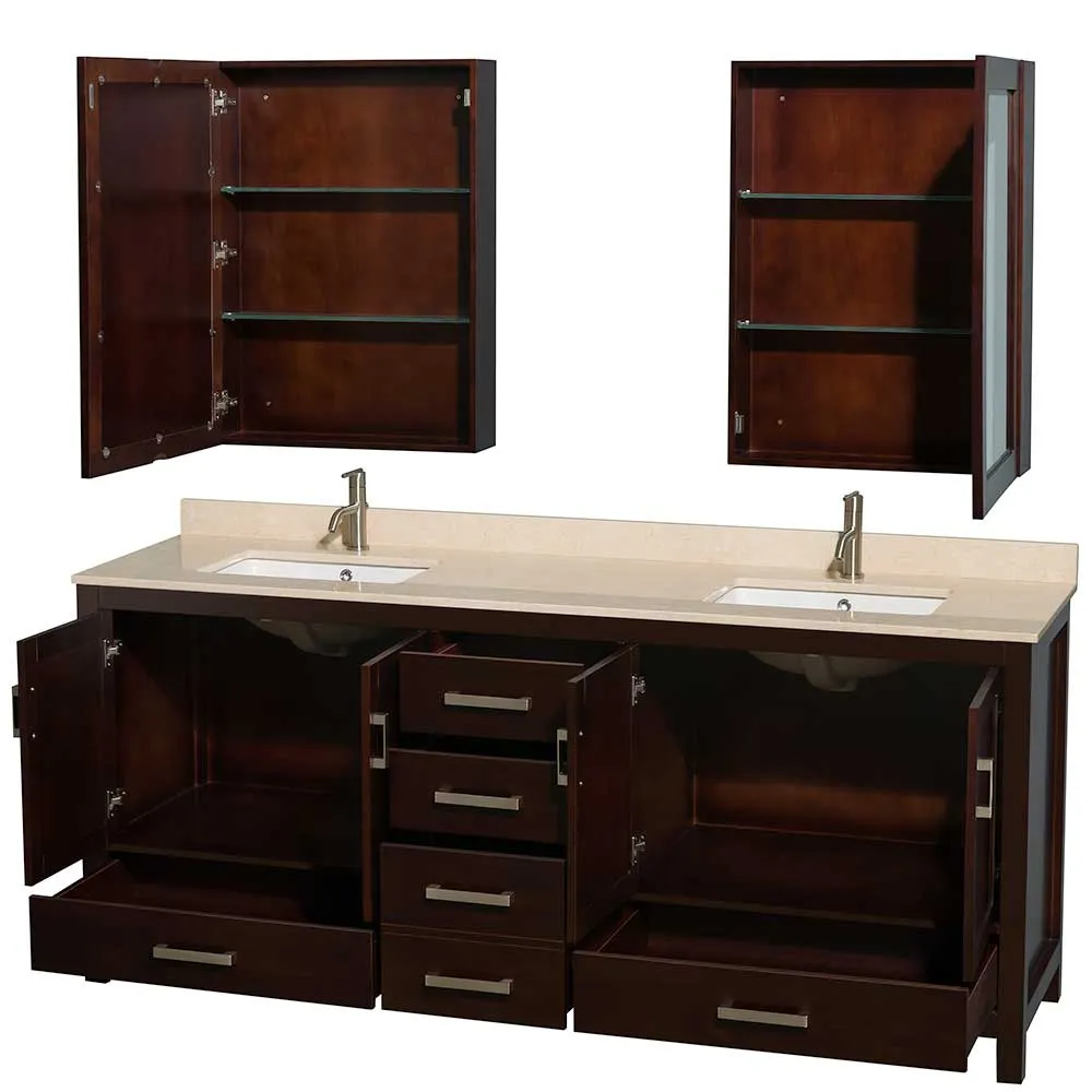 Sheffield 80 Inch Double Bathroom Vanity in Espresso