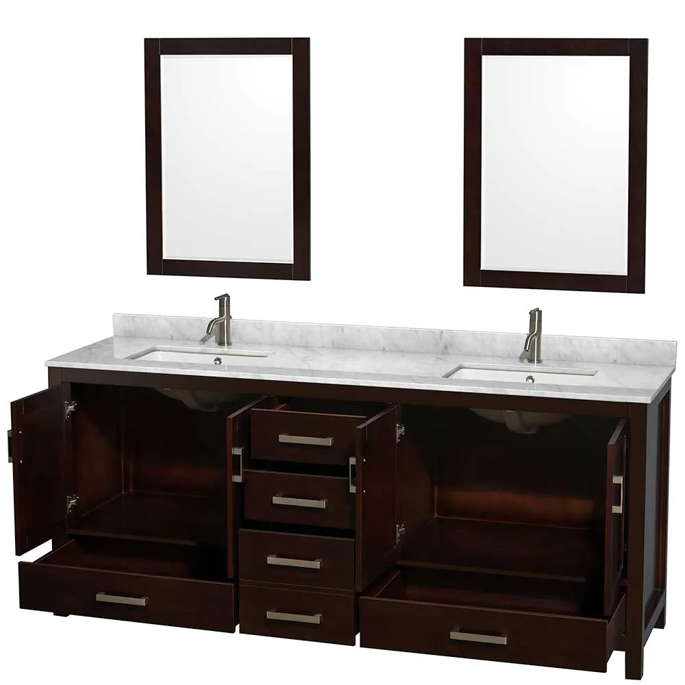 Sheffield 80 Inch Double Bathroom Vanity in Espresso