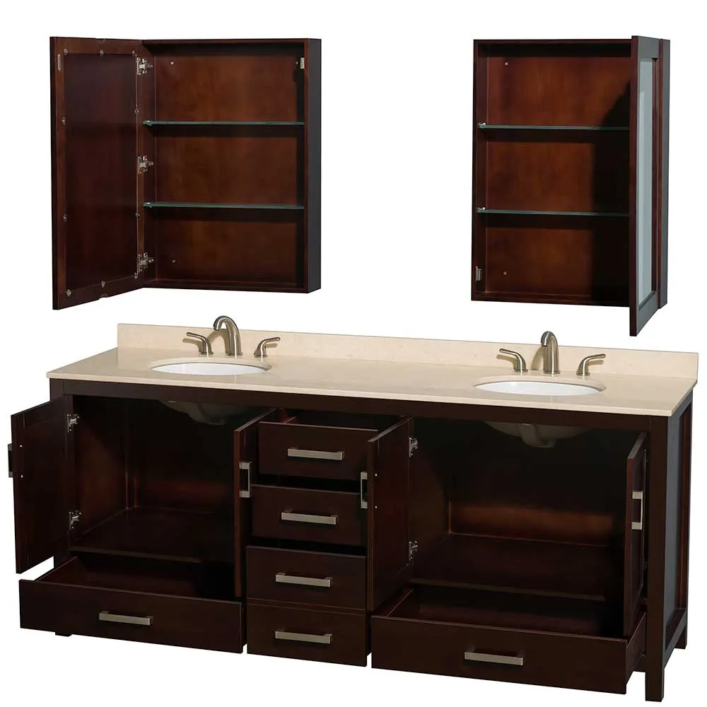 Sheffield 80 Inch Double Bathroom Vanity in Espresso