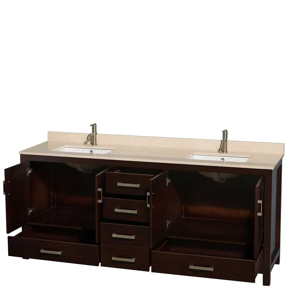 Sheffield 80 Inch Double Bathroom Vanity in Espresso